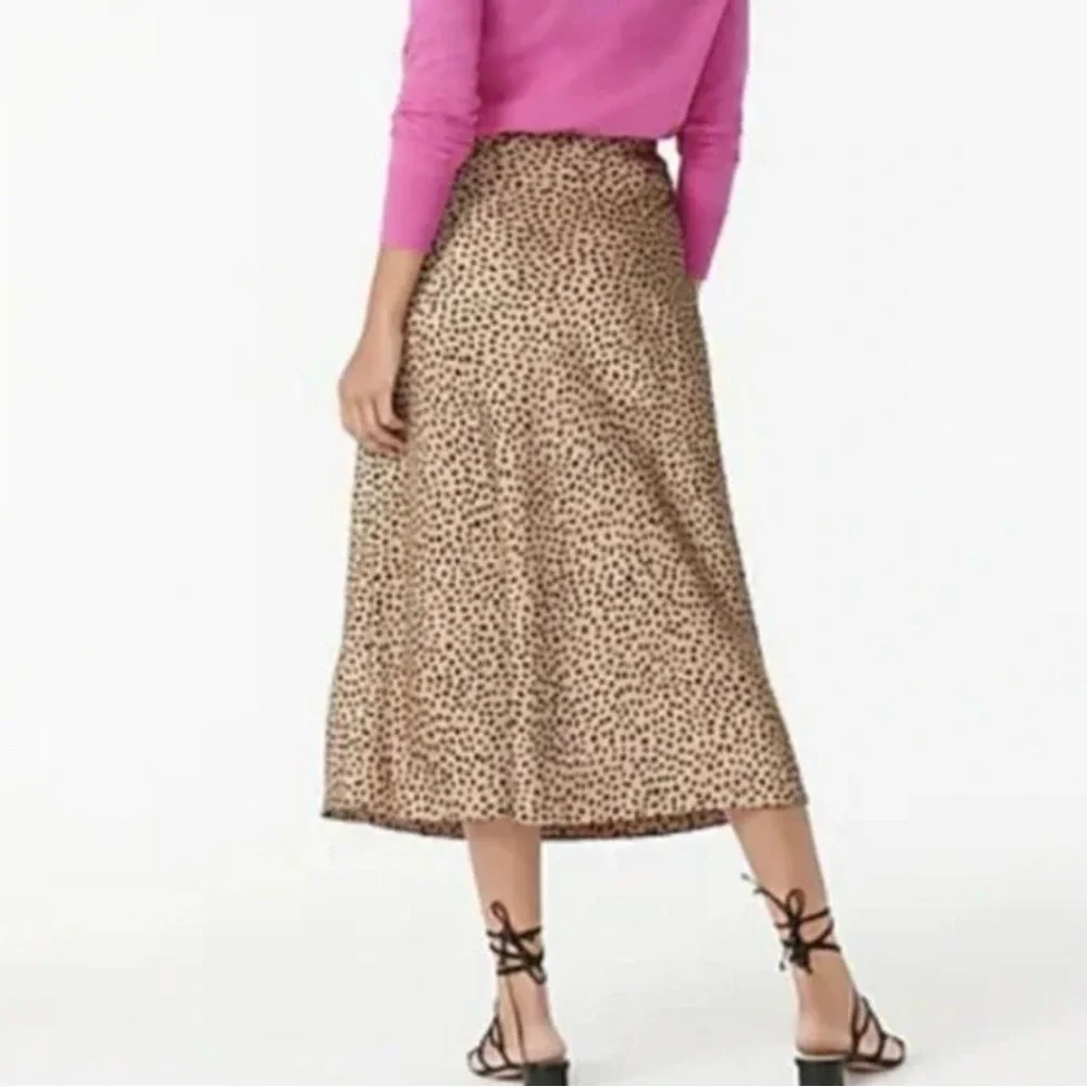 J Crew Womens Satin Animal Print A-Line Midi Skirt Sz Med Brown Black Pullon